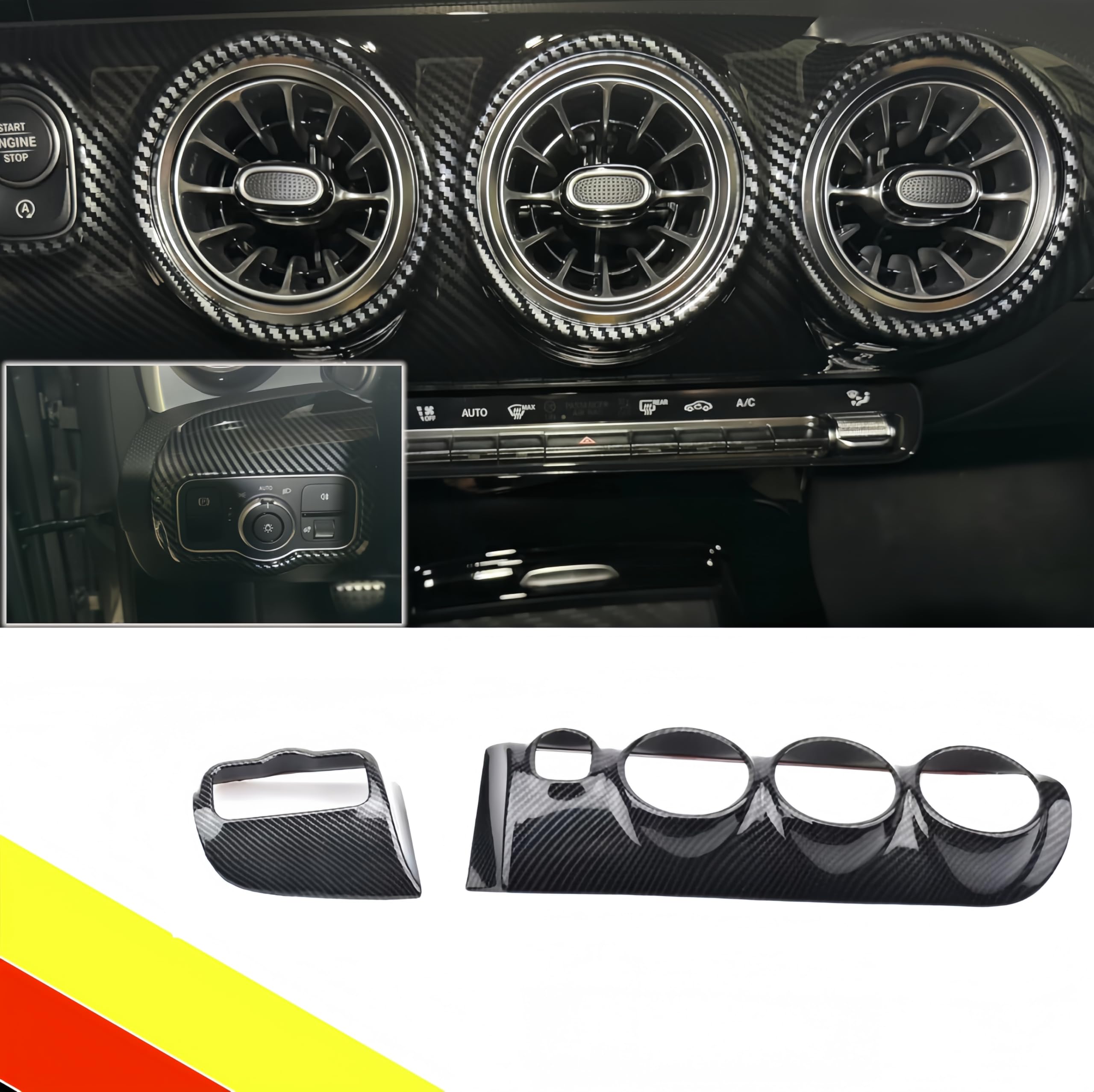 POETRYXIAO Panneau de ventilation de tableau de bord de commande centrale pour Mercedes Classe A CLA W177 V177 C118 X118 2019-2024 (fibre de carbone)