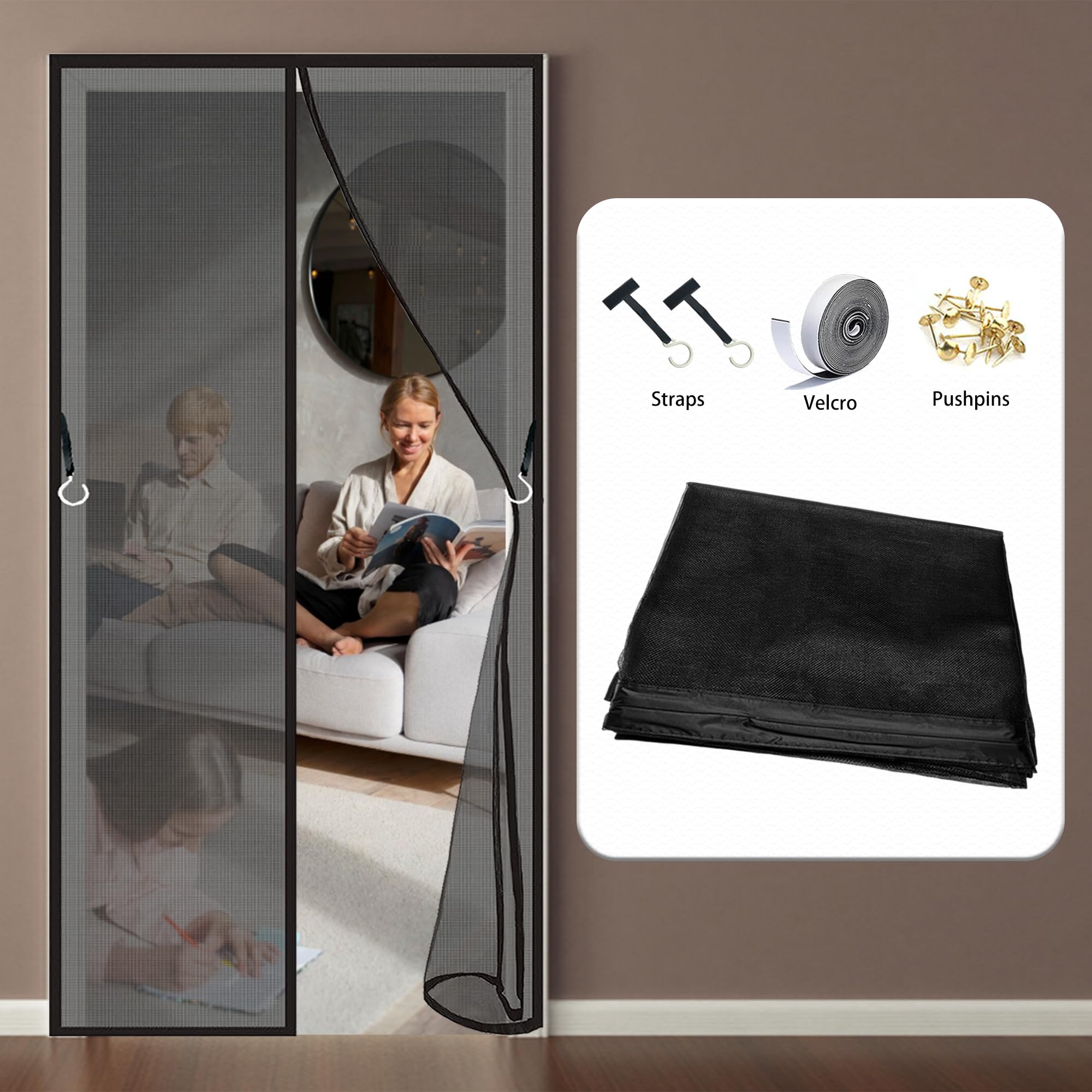 Moustiquaire Porte Fenêtre Aimantée 75 x 196 cm Rideau Anti Mouche Fermeture Automatique Installation Facile Sans Outils pour Porte de Balcon, de Cave et de Terrasse, Noir