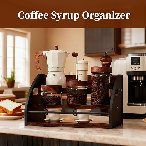 Miniatura 4 de Estante de exhibición de botellas de licor, estante de vino de encimera de 3 niveles, organizador de jarabe de café, mini bar para el hogar,