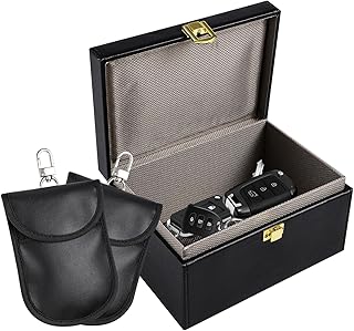 Faraday Box for Car Keys with 2 Pack Faraday Bag for Key Fob, PU Leather RFID Box Faraday Anti Theft Key Fob Protector Car Key Signal Blocking Box Faraday Pouch Cages