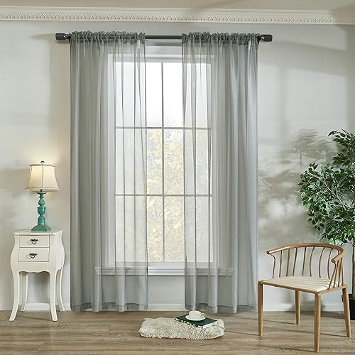 RAIN CITY Cortinas traslúcidas de gasa negra para dormitorio de 63 pulgadas de largo, 2 paneles con bolsillo para cortinero, cortinas para ventana