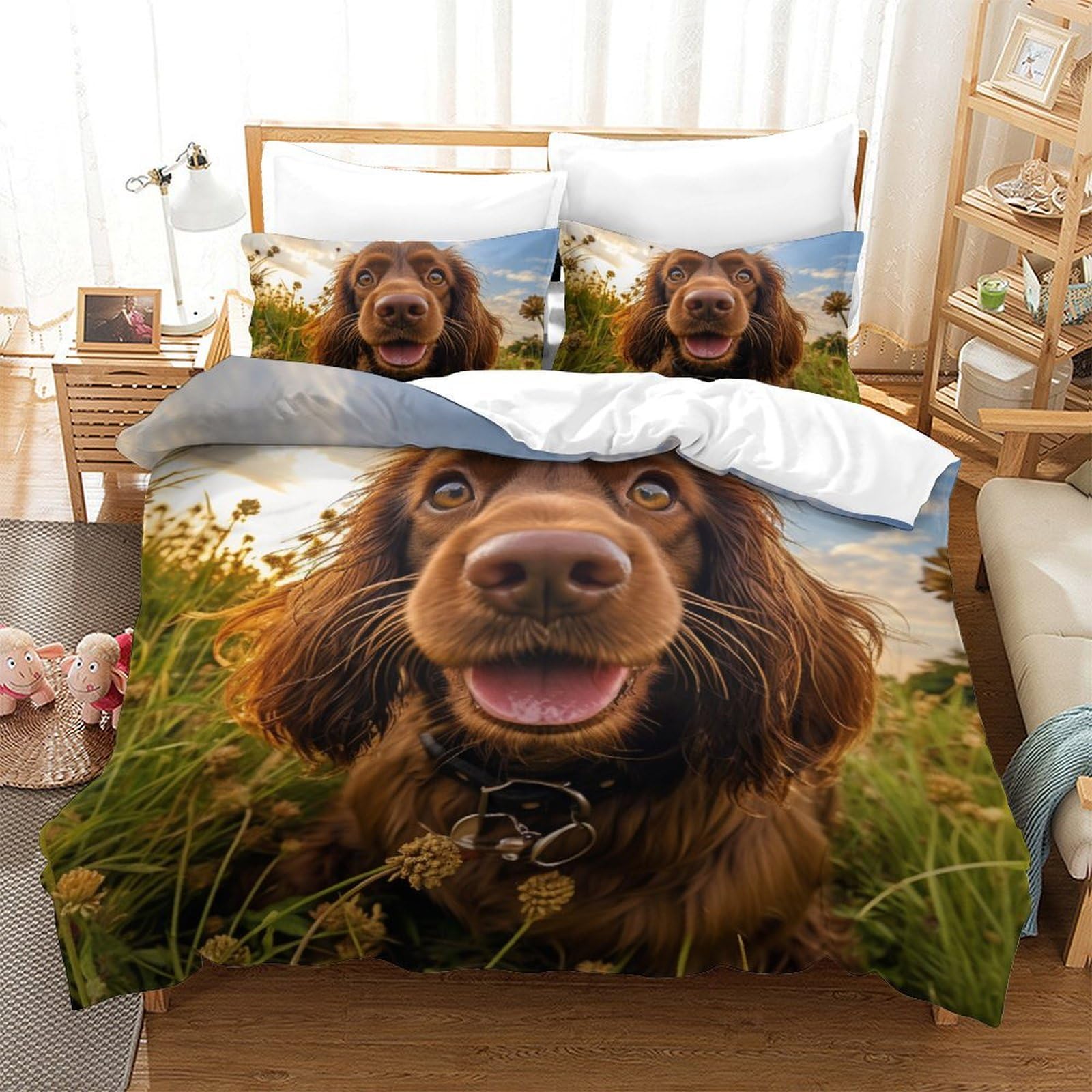 Chien de berger housse de couette anti-pli lit double 200x200cm parure microfibre facile à laver