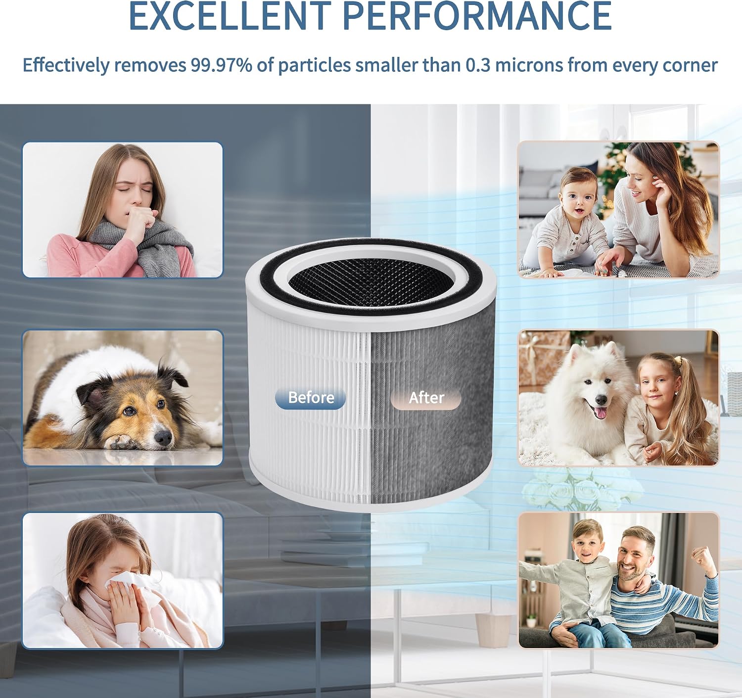 12070 Replacement Filter Compatible with Clorox 11070 Air Purif-ier Medium Room, 3-in-1 with H13 True HEPA, Activated Carbon and Pre-Filter, For Dust, Pet Fur, Smoke, Cooking Odors, Pack of 2