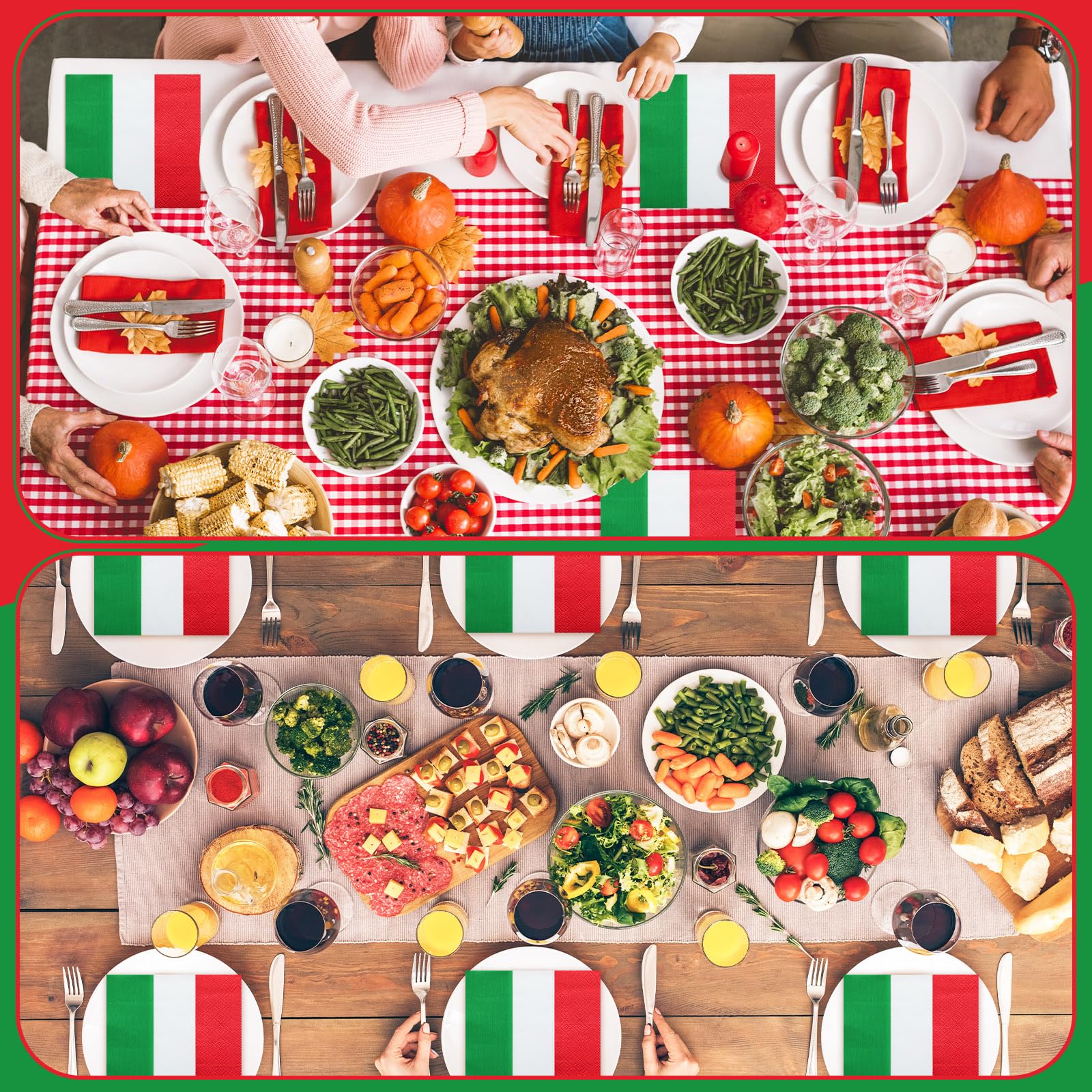 Affrolling 50 servilletas de Navidad a granel clásicas rojas, blancas y verdes, desechables, de papel italiano, de 16,5 cm, para Navidad, reuniones familiares, banquetes, banquetes y decoración de