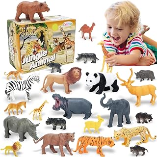 24Pcs Safari & Zoo Animals Figures, Realistic Plastic Animal Toys Set for Kids 1 2 3, Educational Jungle Animals Figures Playset, Party Supplies Birthday Gifts Christmas Stocking Stuffers
