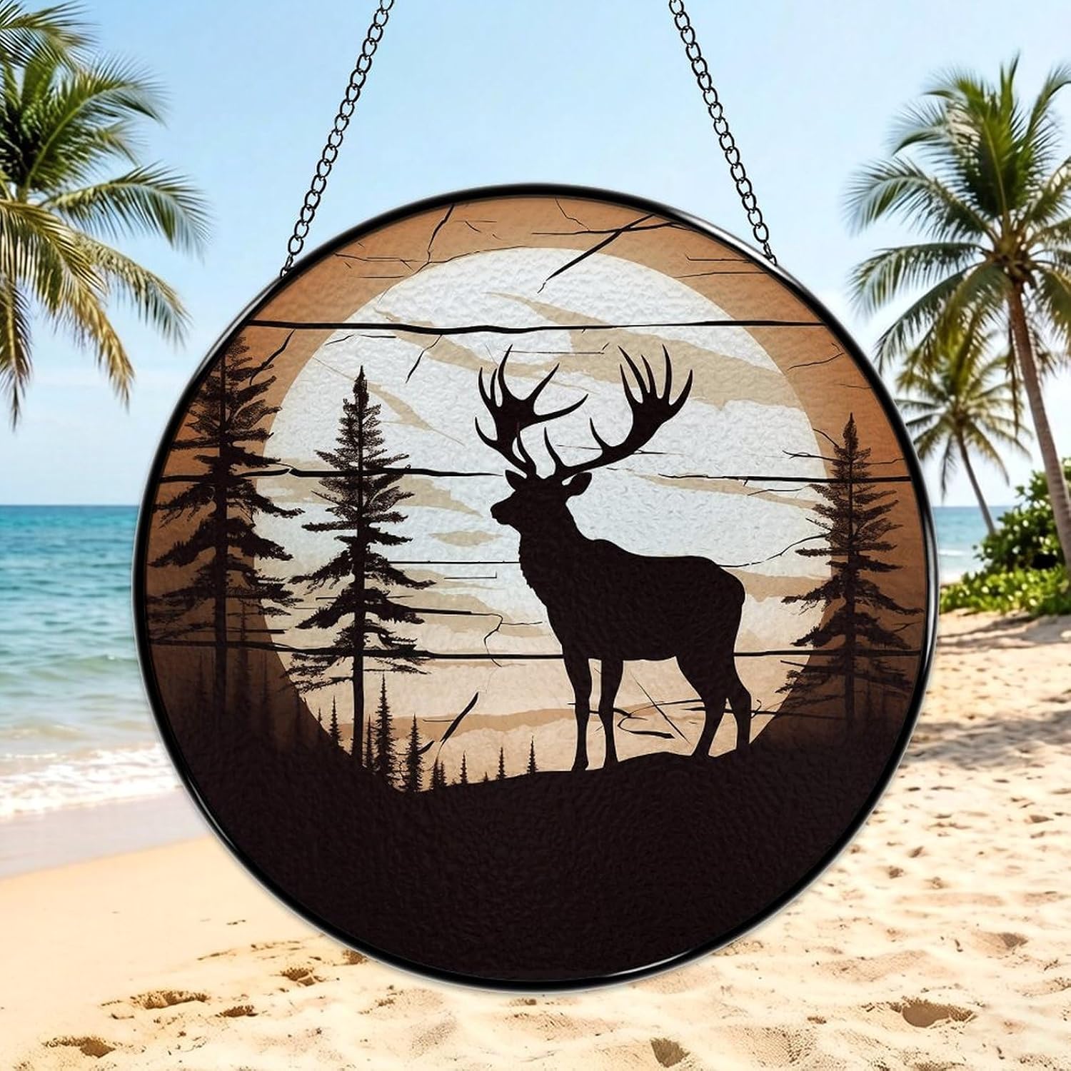 30x30cm Round Stained Glass Suncatcher for Window Hanging Decor with Chain