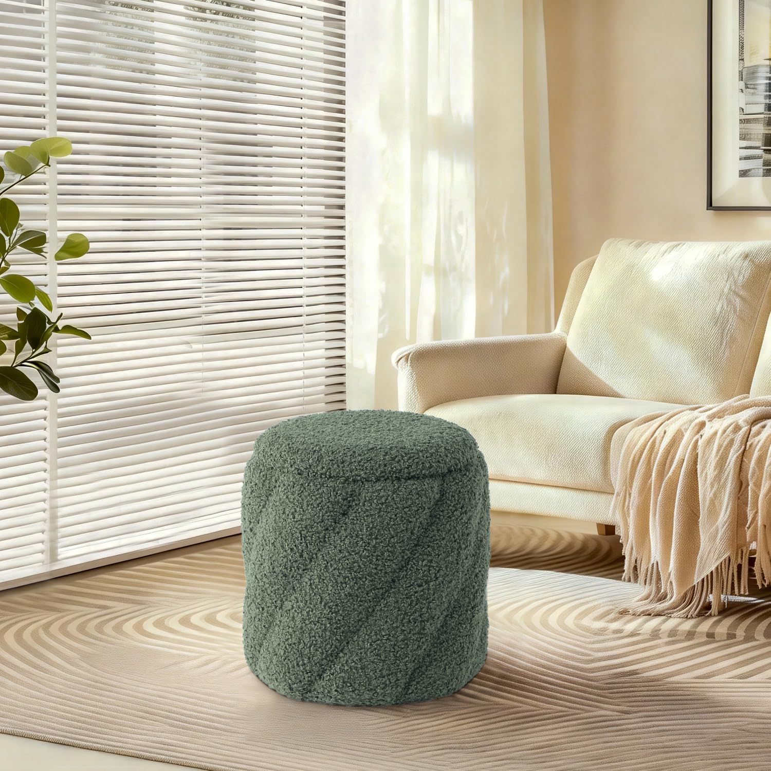 Get Set Style Round Ottoman with Soft Padded Seat, Storage Vanity Stool for Makeup, Upholstered Footrest Stool Ottoman Foot Stool for Living Room, Bedroom