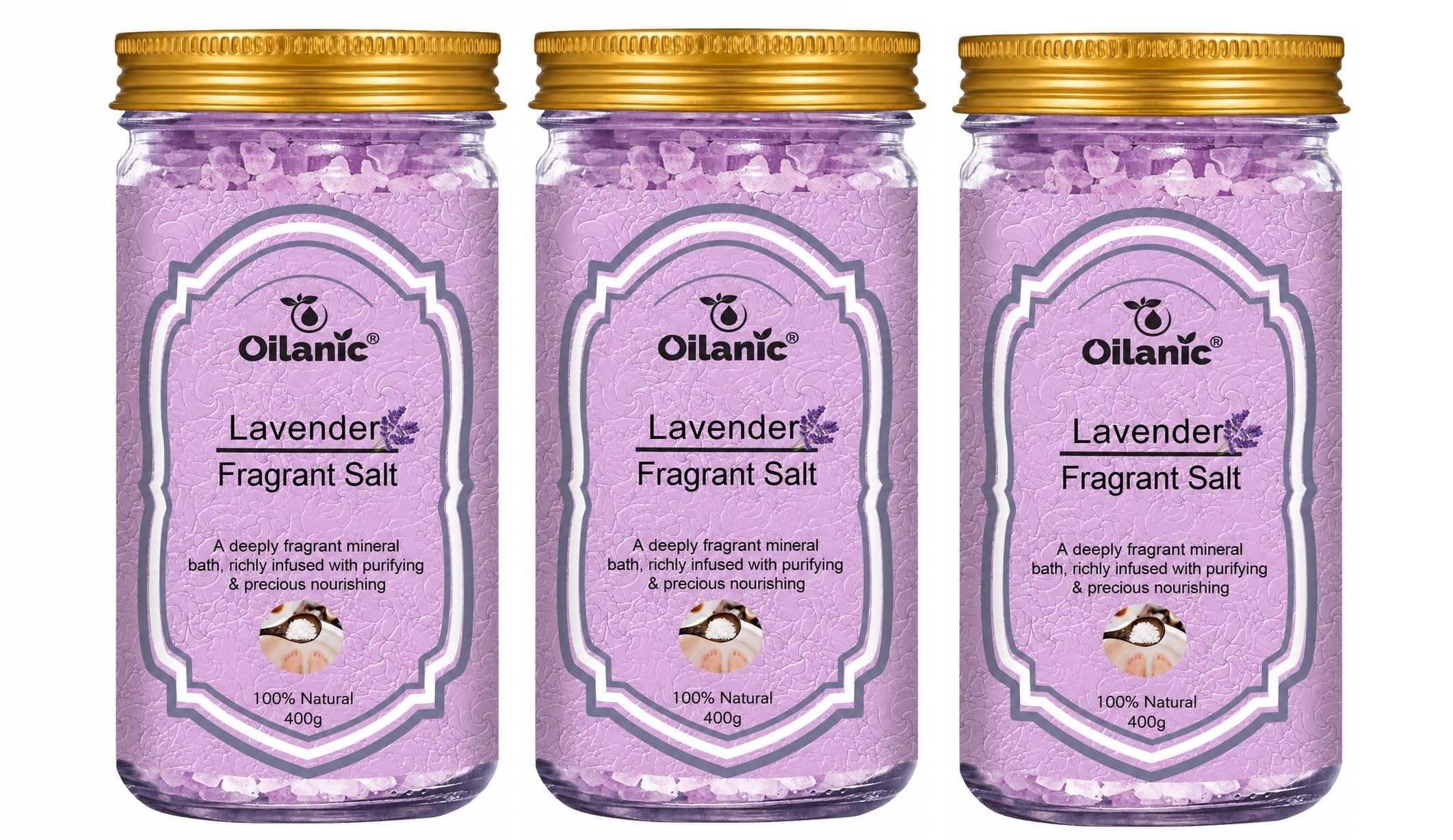 Lavender Epsom Bath Salt for Bath Soak | Scented Spa Bath Crystals | 400 grams Epson Salt for Body Wash Pack of 3-image-21