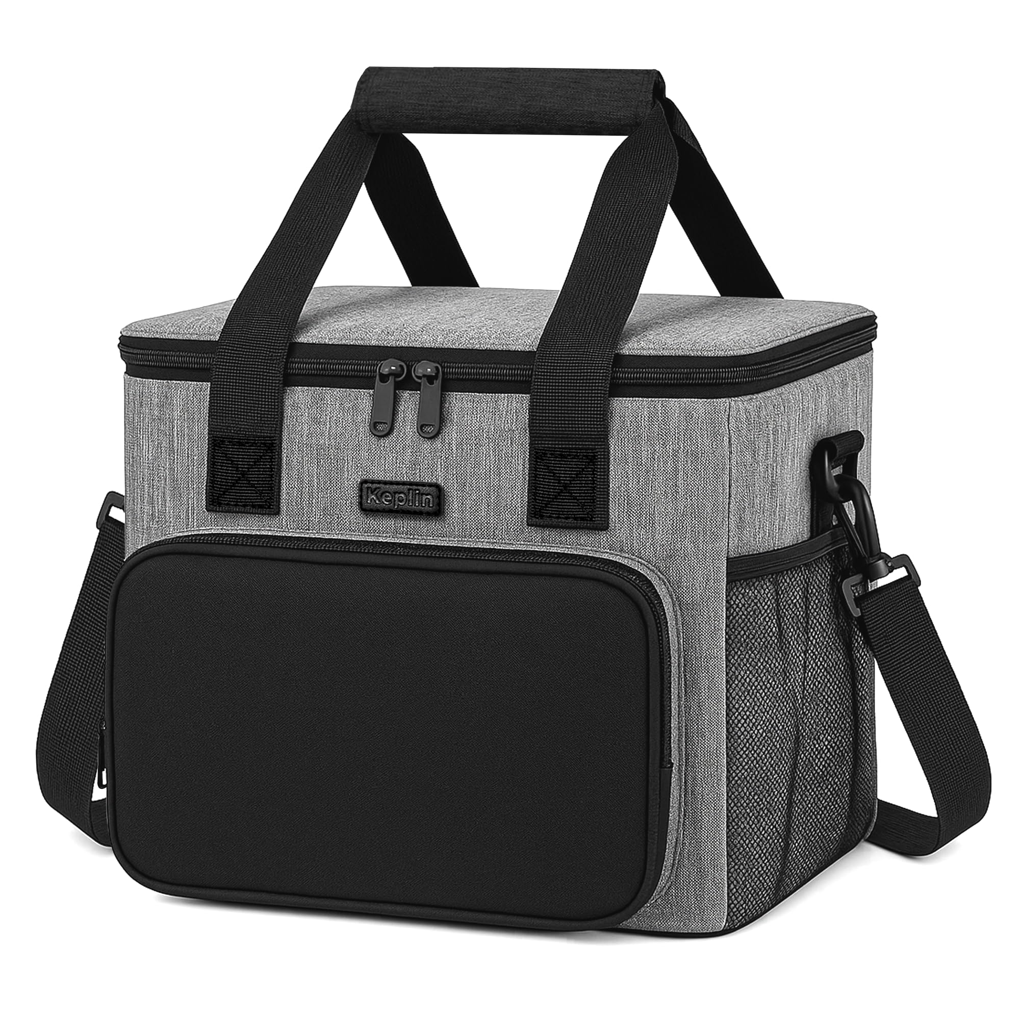 KEPLIN Insulated Cooler Bag Waterproof & Leak Resistant with Shoulder Strap, Side & Front Pockets Portable Lunch Box for Picnic, Camping, Beach, Travel, BBQ- Large Capacity & Durable
