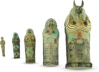 Set of King Tutankhamen Sarcophagus Large Size. with a Head of Anubis Handmade from Unique Black Stone Hand Painted with Tiny Details Made in Egypt with Care and Love