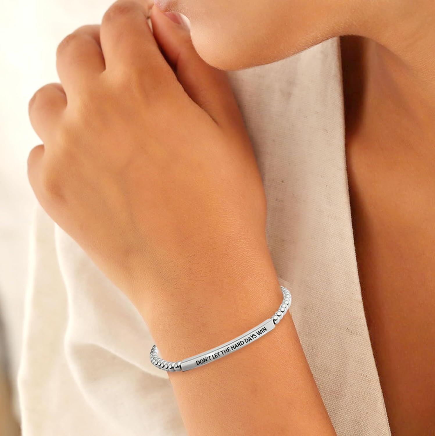 Dont Let The Hard Days Win Inspirational Bracelets for Women, Elastic Beaded Bracelet Christmas Birthday Jewelry Gift - Image 2