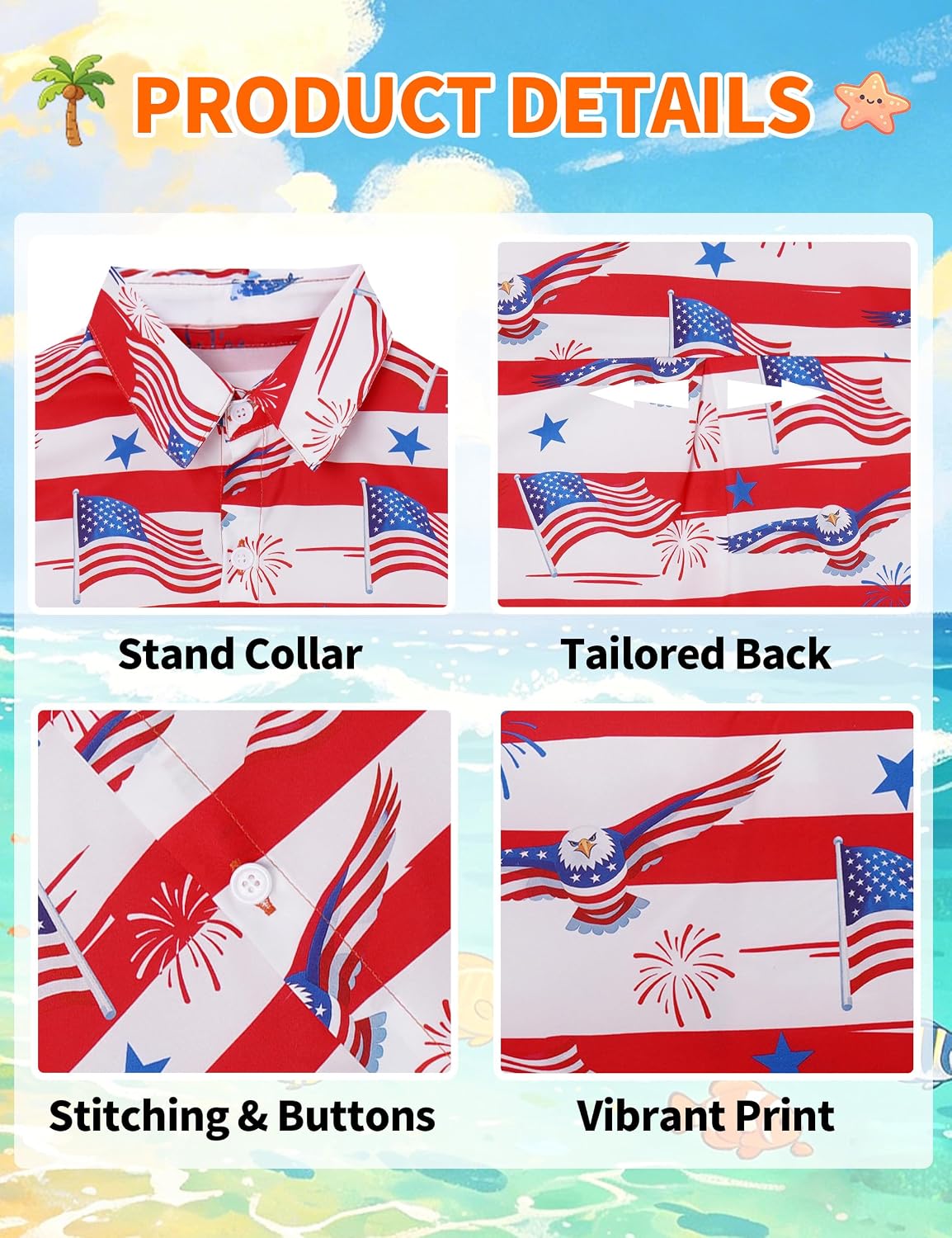 Boys Hawaiian Shirt Short Sleeve, Kids Casual Button Down Aloha Shirts, Summer Hawaii Beach Tops 5-14 Years