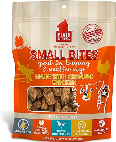PLATO Small Bites - Golosinas para perros, sabor natural de carne real y pollo, sin granos y alto en proteínas, ingredientes auténticos secados al