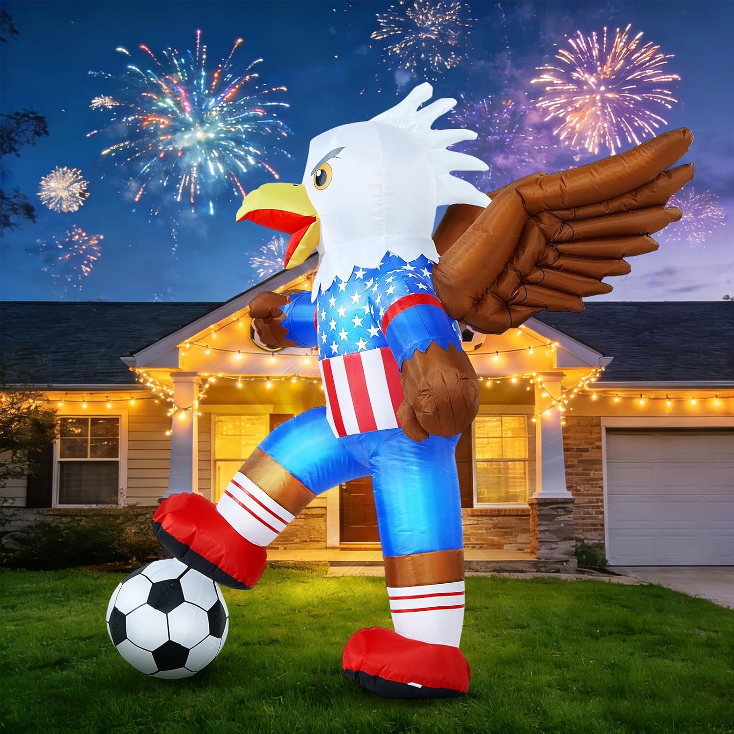 Leyndo 4.9FT 2026 Soccer Inflatables Outdoor Decoration Soccer Themed Decoration Lighted Blow Up Eagle Inflatables 4th of July Patriotic Outdoor Decor for Yard Lawn Garden