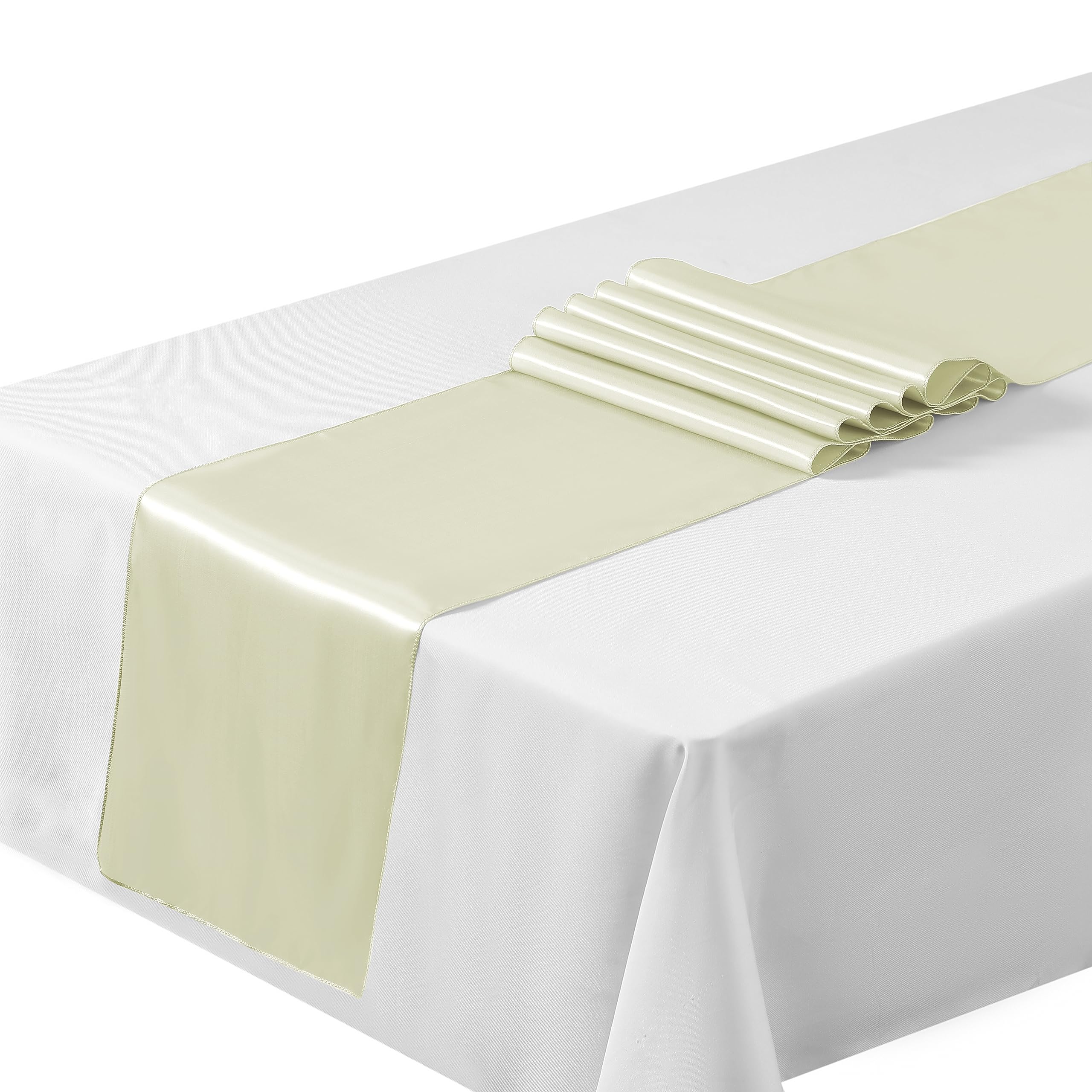 Satin Table Runners 12"x108"inch Chair Sashes Swags Wedding Party Table Decoration (5, Ivory) …