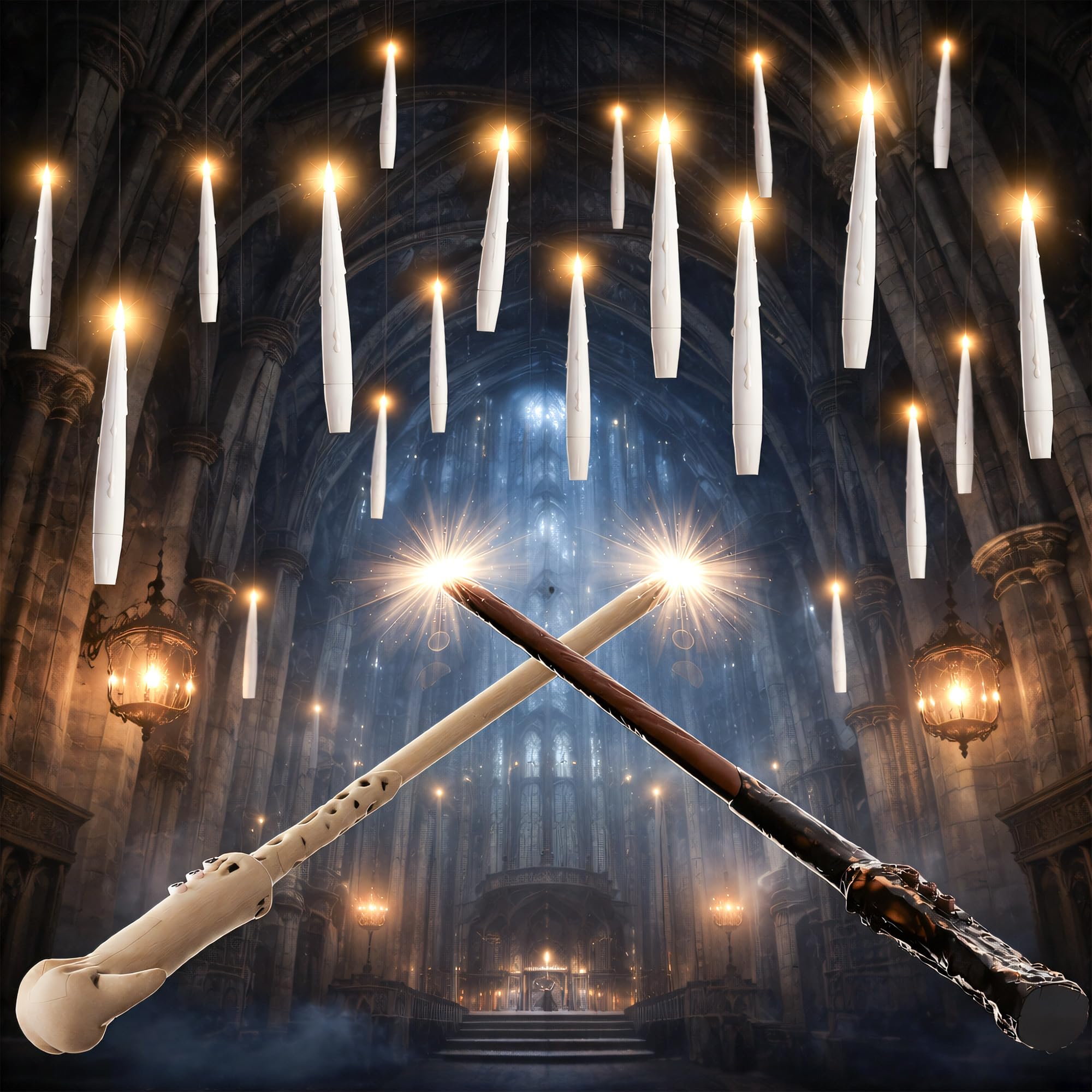 JOIONE Floating Candles with Wand, 20Pcs White Hanging Candle for Halloween