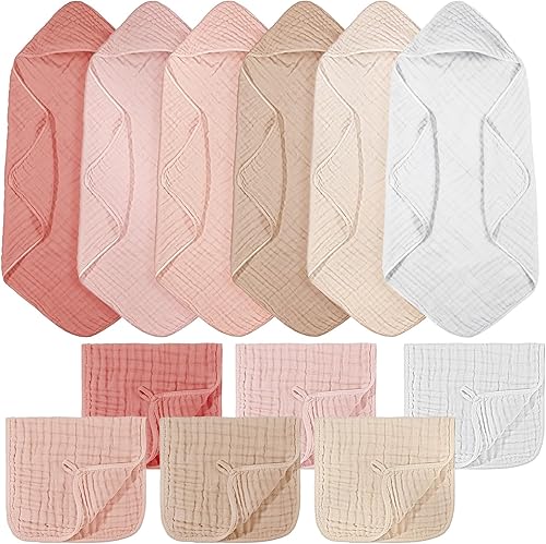 Vista 15 de VitalCozy 8 toallas de baño y paños de muselina con capucha para bebé, toallas absorbentes de muselina con capucha para regalo, baby shower recién