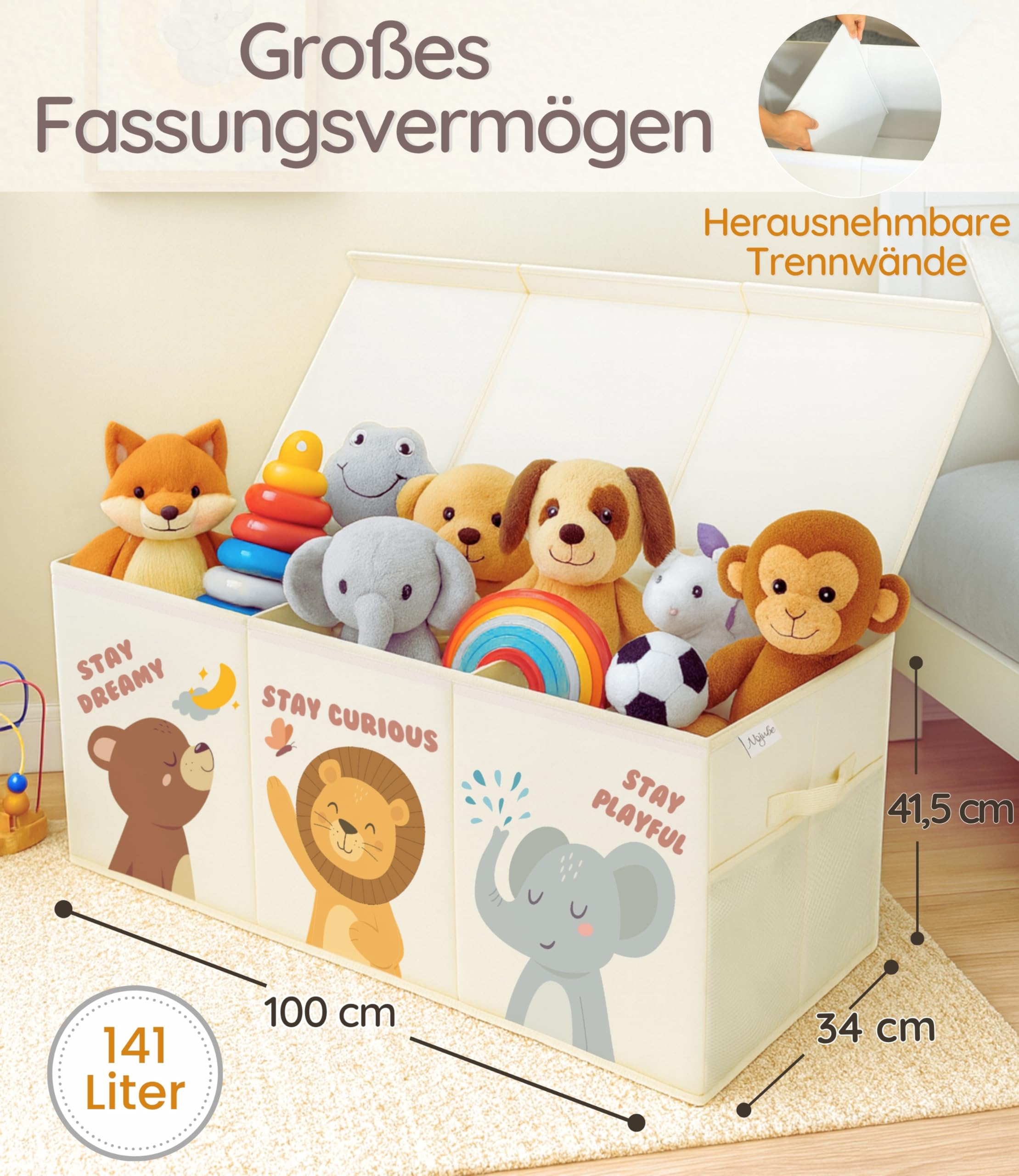 Spielzeugkiste XL, Aufbewahrungsbox Spielzeug mit Deckel - Playful