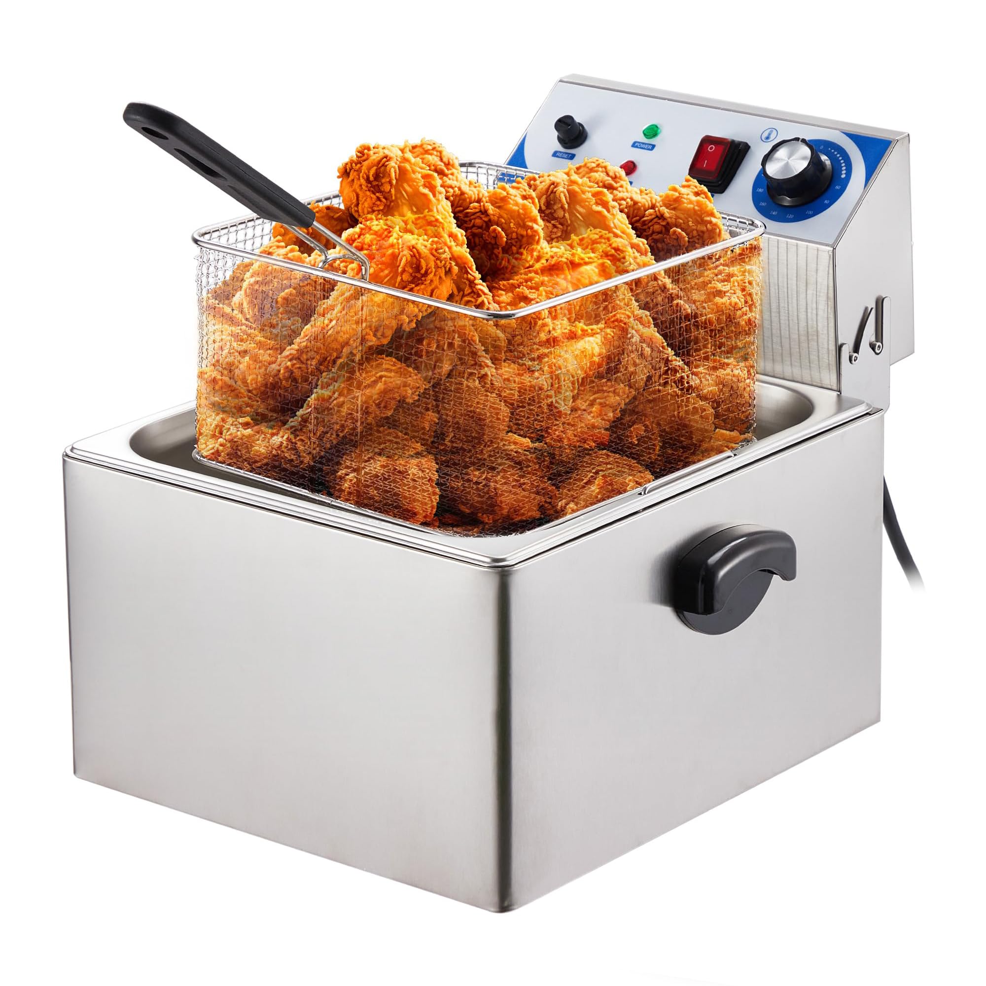 Commercial Deep Fryer with Basket, 11 L/10 QT Large Capacity Electric Deep Fryers, 0.6mm Thickened Stainless Steel Countertop Turkey Oil Fryer with Single Tank, Ideal for Commercial or Home Use