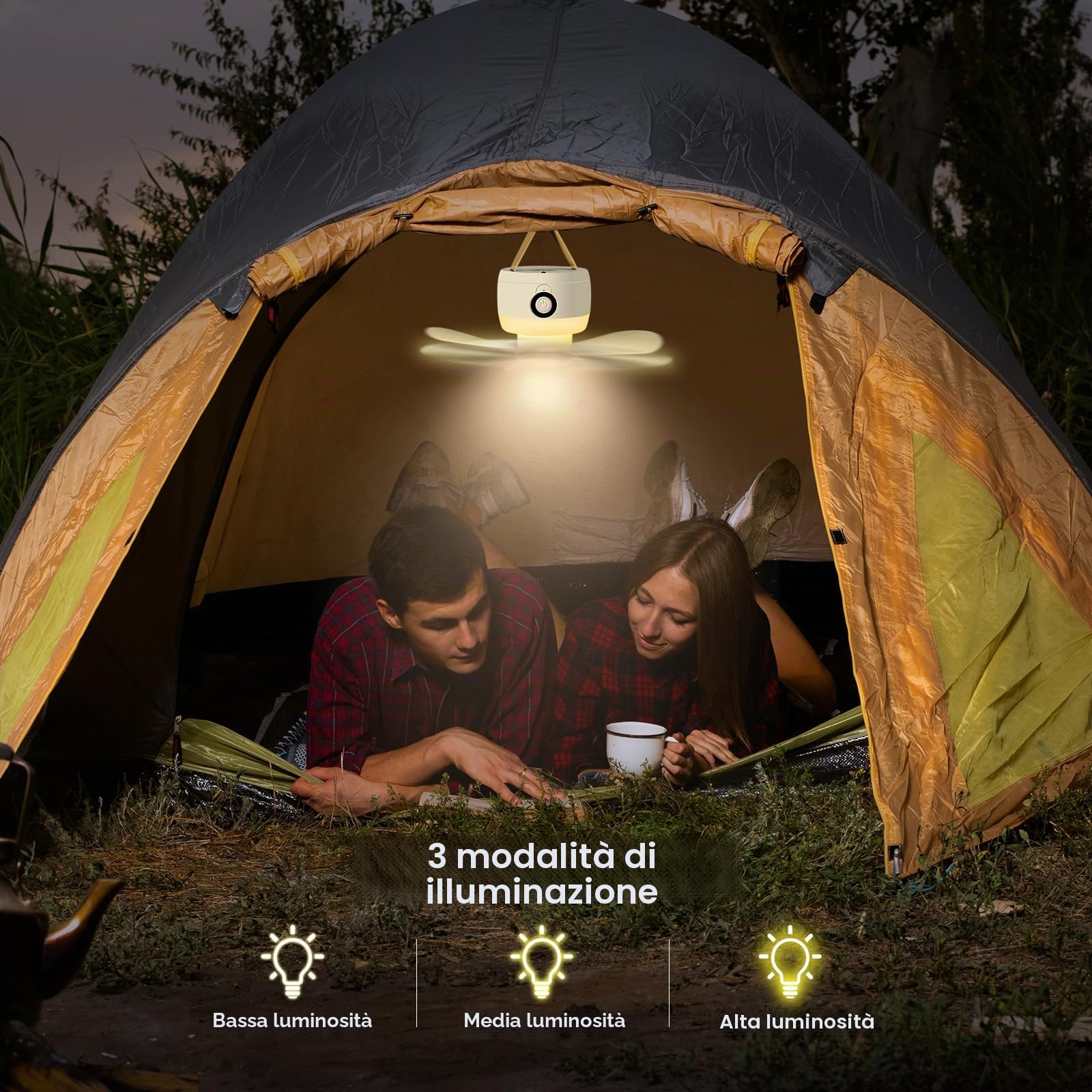 SOPPY - Lanterne elettrica da tenda da campeggio da 8000 mAh, lanterne portatili con luce e telecomando, 3 velocità, 3 livelli di luminosità, pale rimovibili, lanterna da campeggio ricaricabile