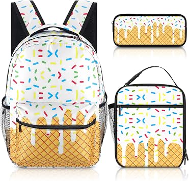 Sadnyy 3 Pcs Cream Drip Backpack Set Retro White