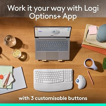 Logitech Ergo M575S Wireless Bluetooth Trackball Mouse- Off-White Blue Ball | Easy thumb control, precise and smooth tracking, Bluetooth and includes Logi Bolt USB receiver, PC Mac compatible