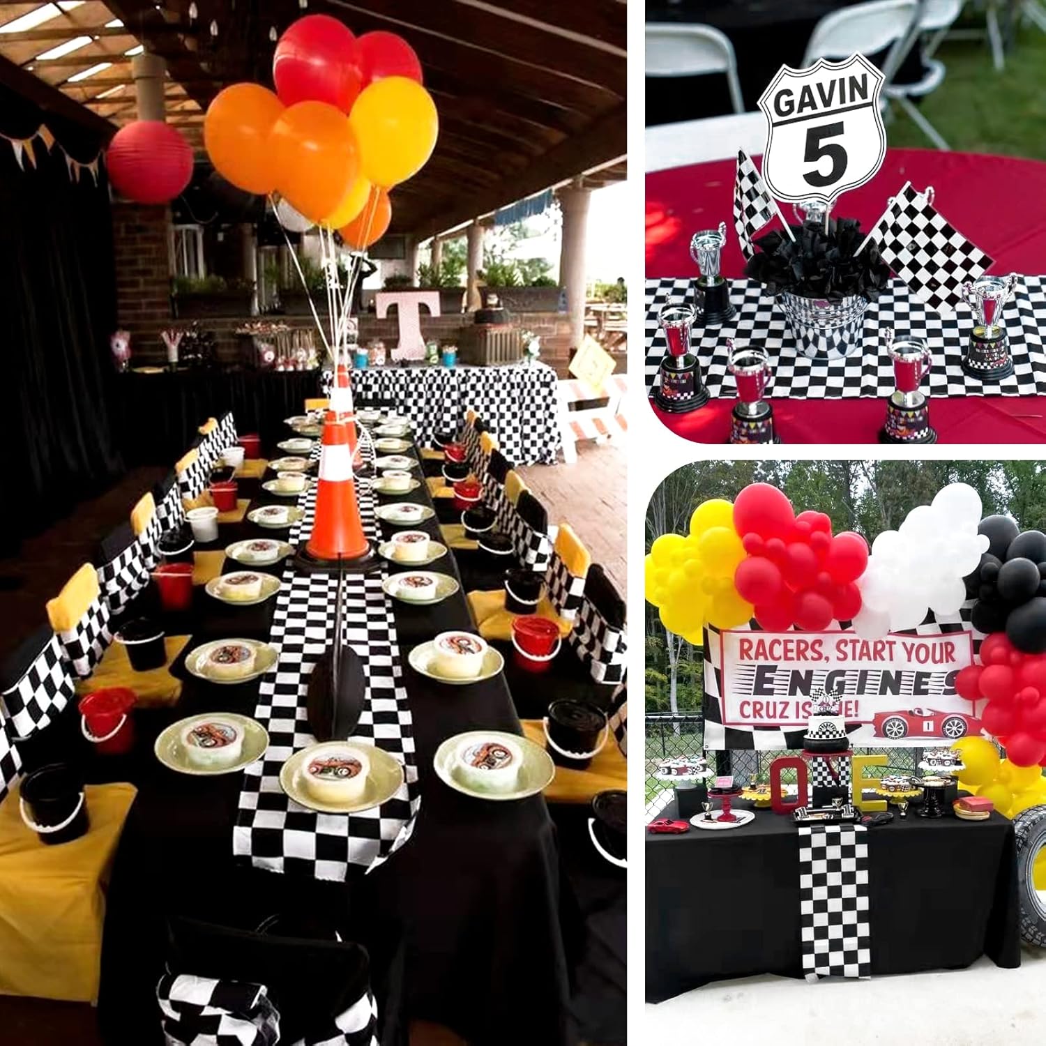 10 Pack Checkered Table Runner Polyester Table Decor Classic Black and White Checkerboard Table Runner for Indoor Outdoor Wedding, Birthday Parties, Fit Rectange and Round Table(12 x 72 Inch)