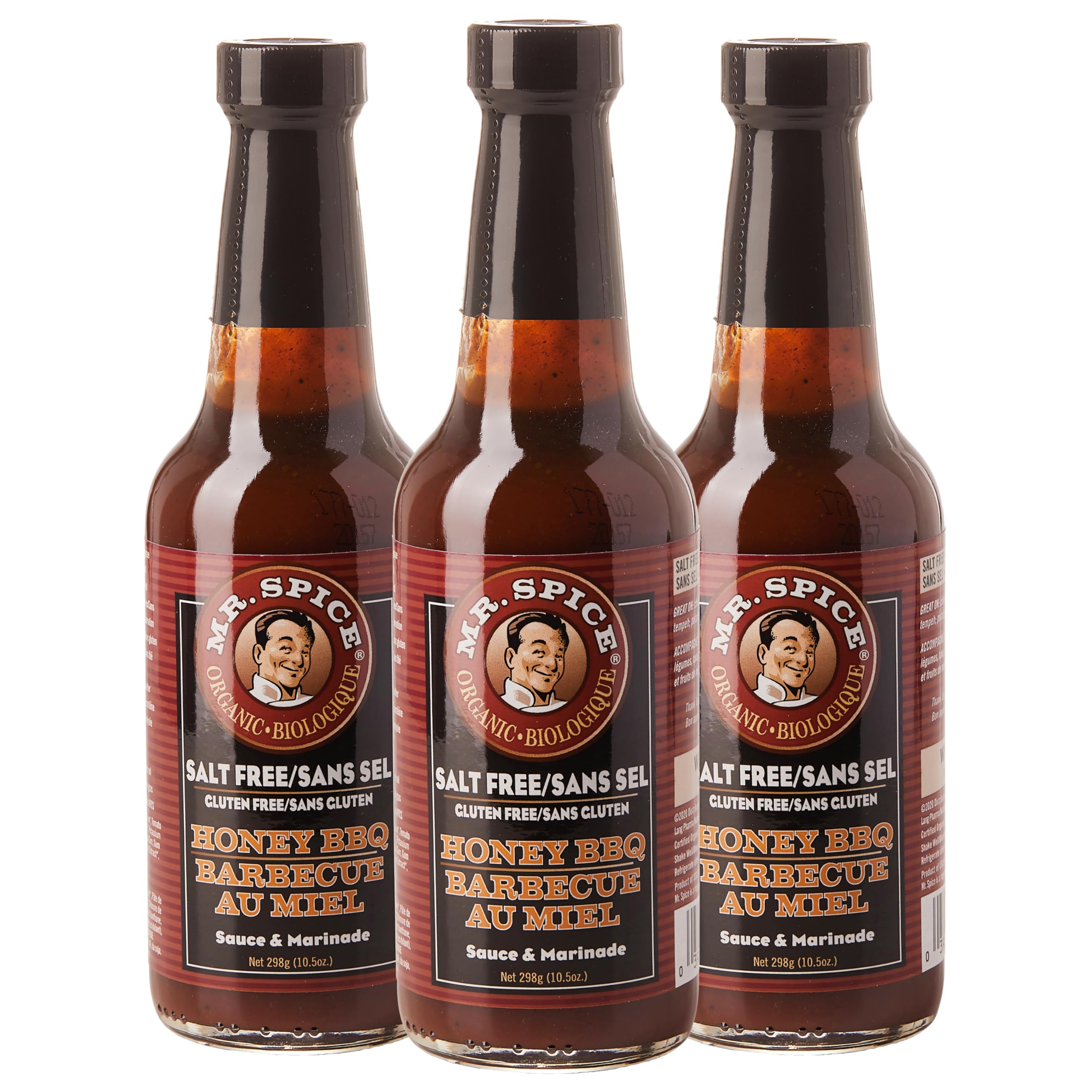 Mr. Spice Organic Honey BBQ Sauce, Low Sodium BBQ Sauce (5mg/serving), Gluten Free, Salt Free Barbecue Sauces for Marinade, Grill & Air Fryer, No Salt Award-Winning Flavor, 13.5 Ounce (Pack of 3)USDA Organic