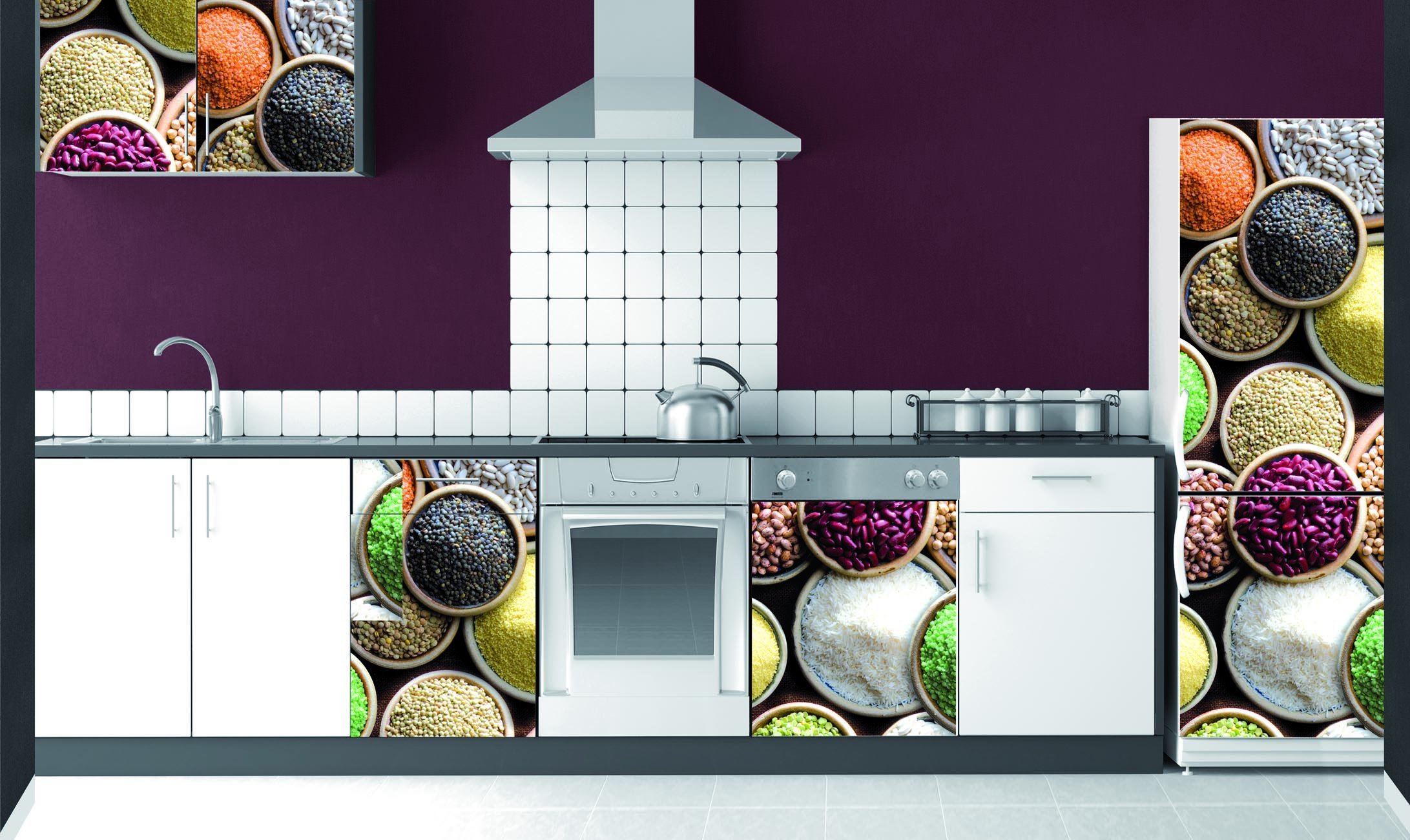Sticker mural décoratif pour réfrigérateur, légumes secs, riz, lentilles, pois chiche, 59,5 cm X 180 cm