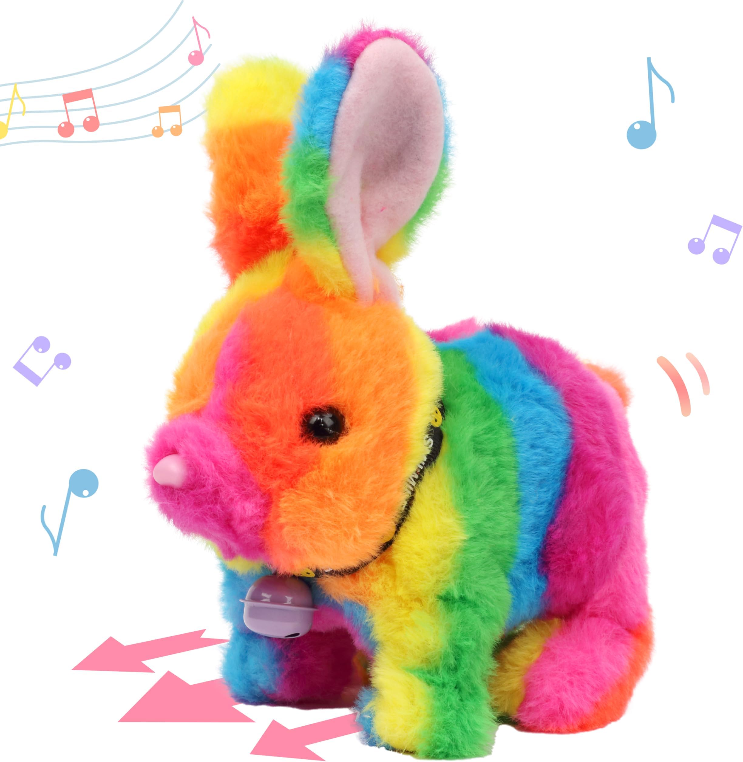 Hopearl Hopping Rabbit with Bell Interactive Electronic Pet Plush Bunny Toy with Sounds and Movements Animated Walking Wiggle Ears Twitch Nose Gift for Toddlers Birthday, Rainbow, 7''