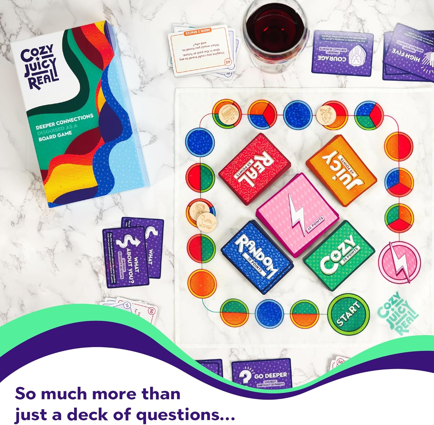 Cozy Juicy Real Conversation Card Game – Fun Board Game with 252 Cards for Adults, Teens, Couples, Friends & Strangers – Deep Icebreaker Questions for Games Night or Date Night, Ages 14+, 2-8 Players