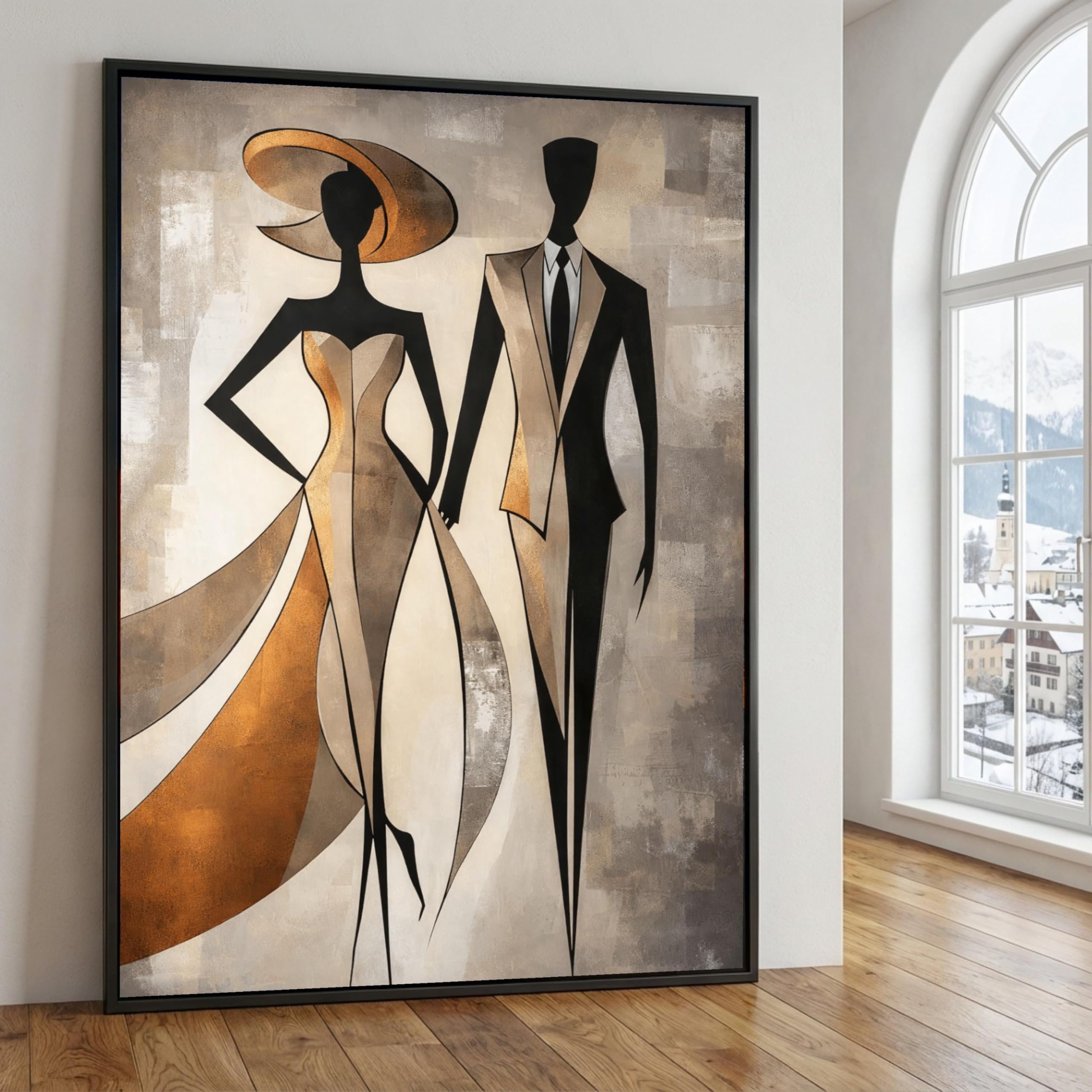 CAOXTART Abstract Couple Silhouette Painting Art, Gold and Black portrait Wall Art Pictures, Modern Home Decor Posters(70x100cm/Frameless)