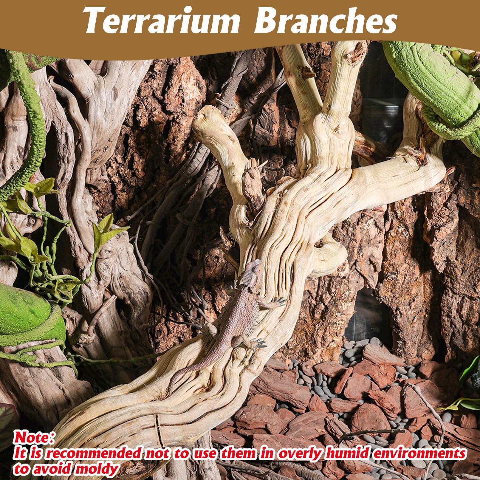 VCEPJH Decoración de rama de serpiente grande de 15.5 pulgadas, madera natural de reptiles, corcho, tronco de dragón barbudo, accesorios para tronco de árbol para camaleón, gecko, pitón, rana