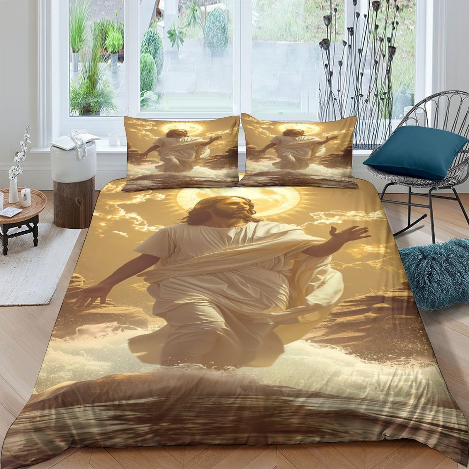Ctjqhvkz Style-3 3D Printed Angel In Clouds Fitted Sheet Microfiber Soft Gold Sunrise Mattress Cover For Bedroom Dorm Protector Decor Single（135X200cm）