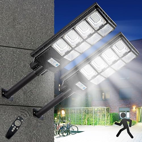 Miniatura 1 de Farolas solares para exteriores, impermeabilidad IP67, con sensor de movimiento, control remoto y auto del atardecer al amanecer, LED brillante de