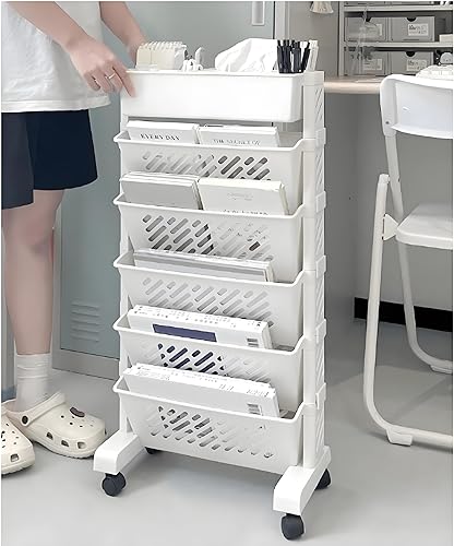 Miniatura 7 de Estantería móvil de plástico con ruedas para almacenamiento de 6 capas con ruedas para oficina en casa, aula (6 capas, sin )