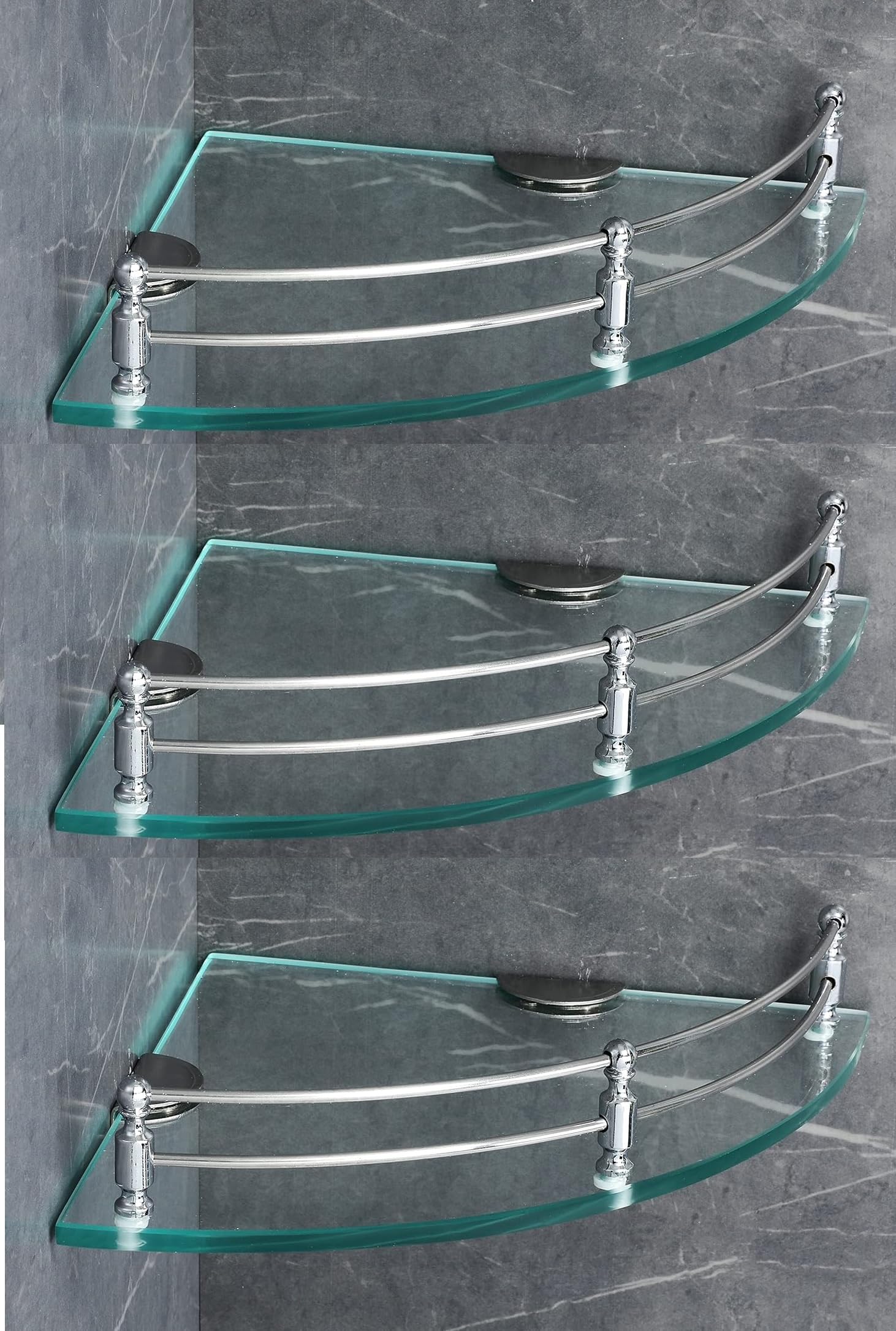 Epraiser 9 x 9 Inch Spacious Corner Glass Bathroom Shelf with Chrome Rail, Wall Mounted, Clear Tempered Glass Shelf/Rack Shelf (9x9 Inch, 1, Piece) — Amazon image 2