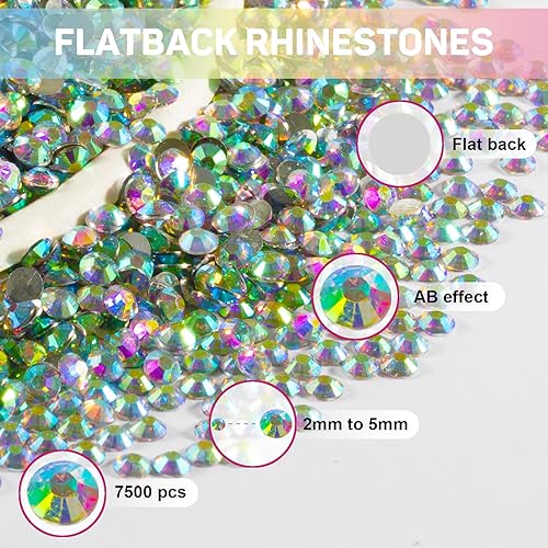 Miniatura 3 de 7500 diamantes de imitación de cristal AB con parte trasera plana con pegamento b7000 para manualidades, ropa, ropa, manualidades, piedras