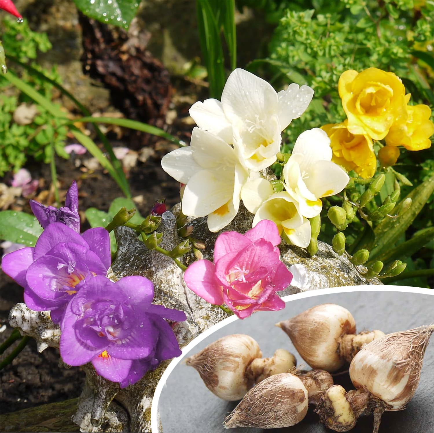 10 Freesia Double Mix Bulbs for Planting, Summer Flowering Perennial Fragrant Garden Flowers, Outdoor Beds Indoor Pots Patio Containers Cut Flower Bouquets Spring Plant Corms Premium Bulb