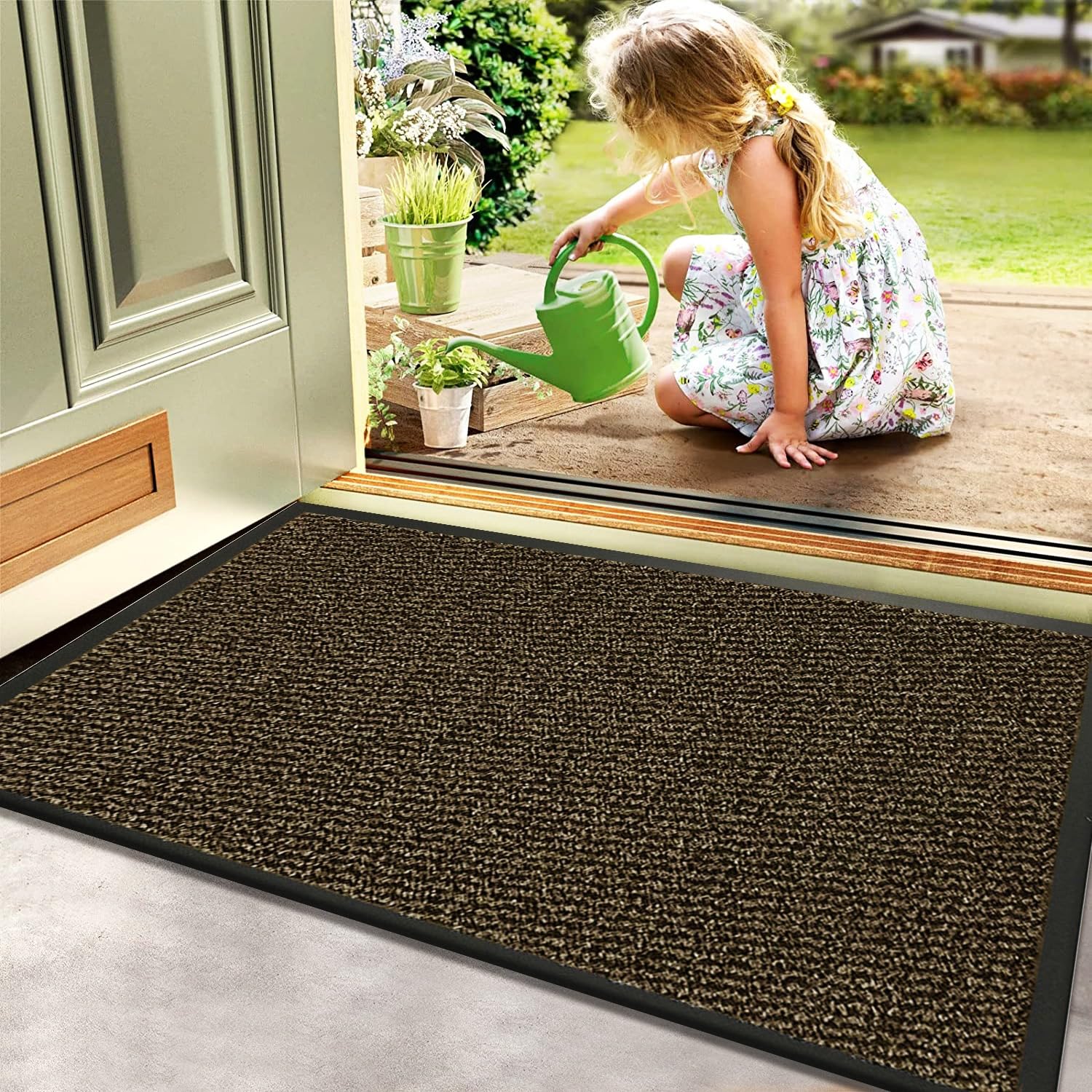 B&B Heavy Duty Rubber Door Mat Indoor & Outdoor Non Slip Small Large Rubber Backing Mats - Washable Kitchen Doormat Runner Rug for front Door Dirt Trapper (40 x 60 cm, Brown) — image 1