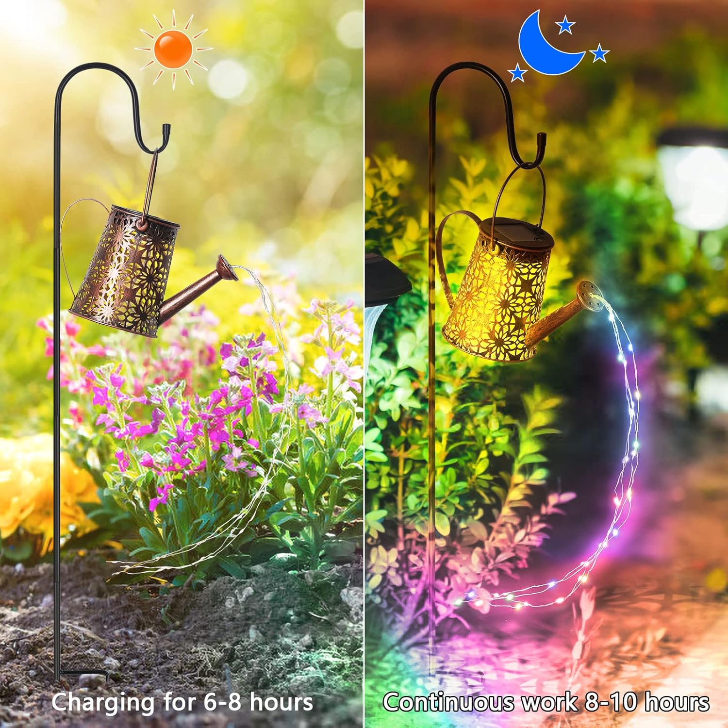 Solar Watering Can Lights, Solar Watering Can with Cascading Lights, Vintage Hanging Lantern Outdoor Decor for Garden Yard Lawn Patio Pathway (Multicolor)