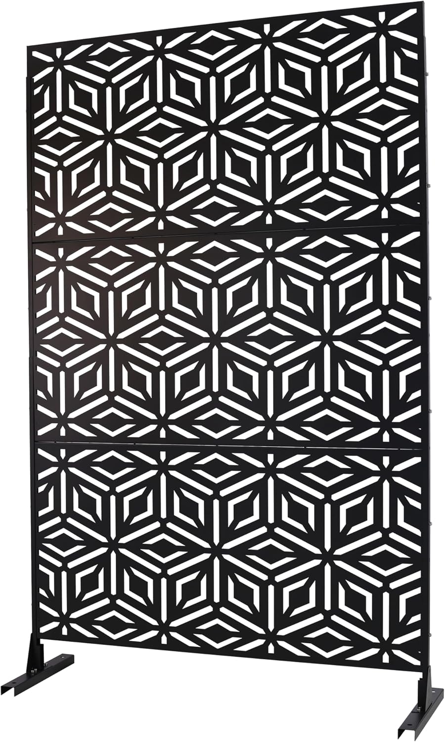 Freestanding Metal Privacy Screen 76 in H x 48 in W – Outdoor Indoor Decorative Fence Panel for Patio, Balcony, Deck, Garden, Lawn, Living Room & Office – Rust-Resistant Black