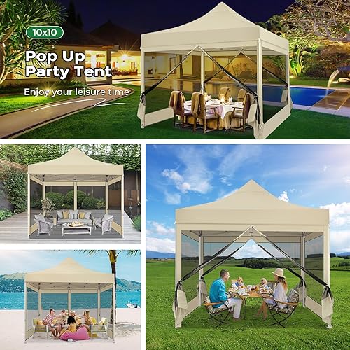 Miniatura 6 de TOOLUCK Tienda de campaña desplegable de 10 x 10 pies con pared de malla extraíble, tienda de campaña resistente UPF 50+, impermeable, fácil de