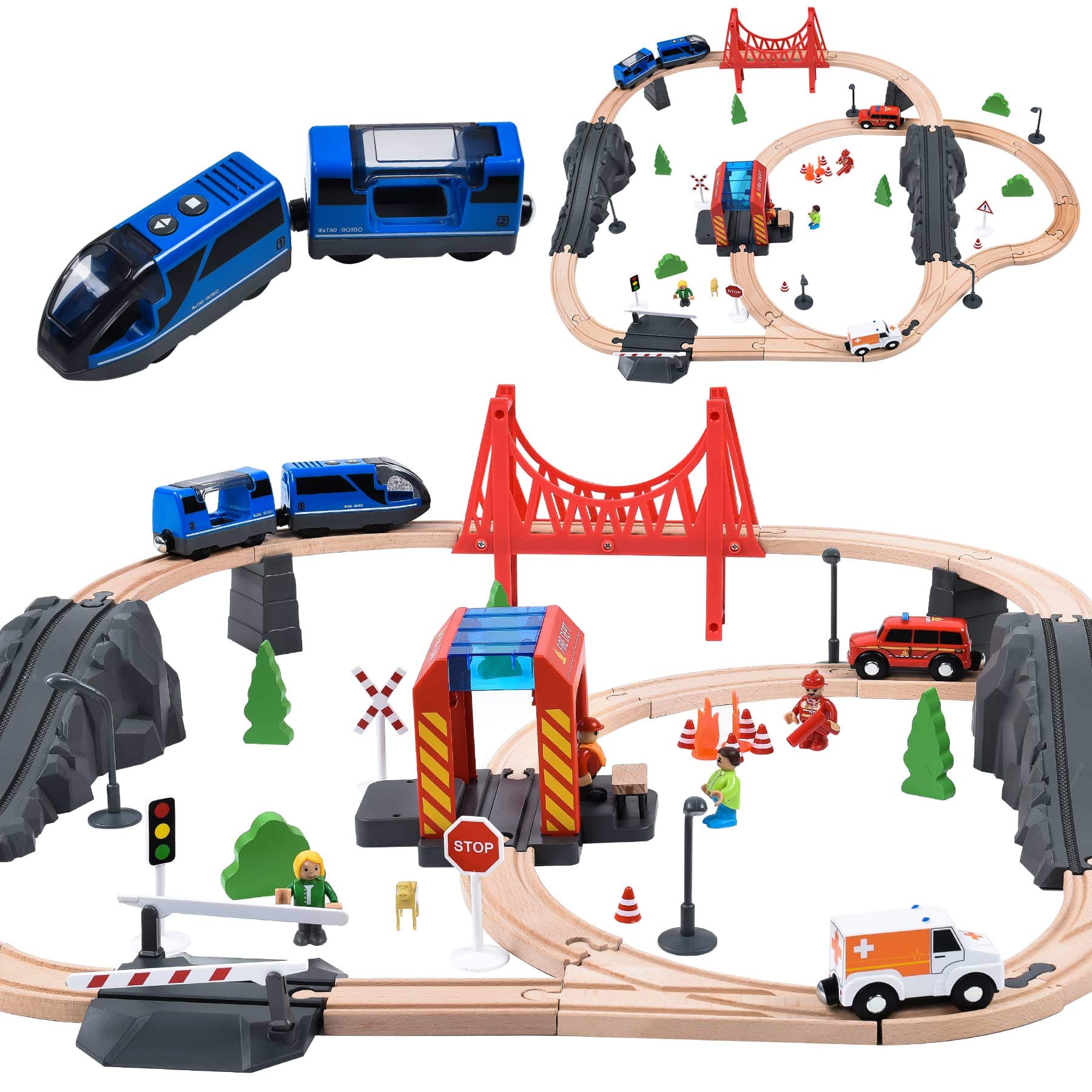Buy Goli 70PCS Wooden Train Set with Battery Train Fits