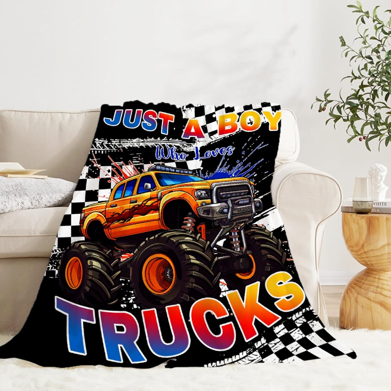 Trucks Blanket, Just A Boy Who Loves Trucks Gifts for Kids, Car Themed Flannel Blankets, Soft Cozy Lightweight Throws Gifts for Truck Lovers & Boys 40x50 Inch for Kid - Image 7