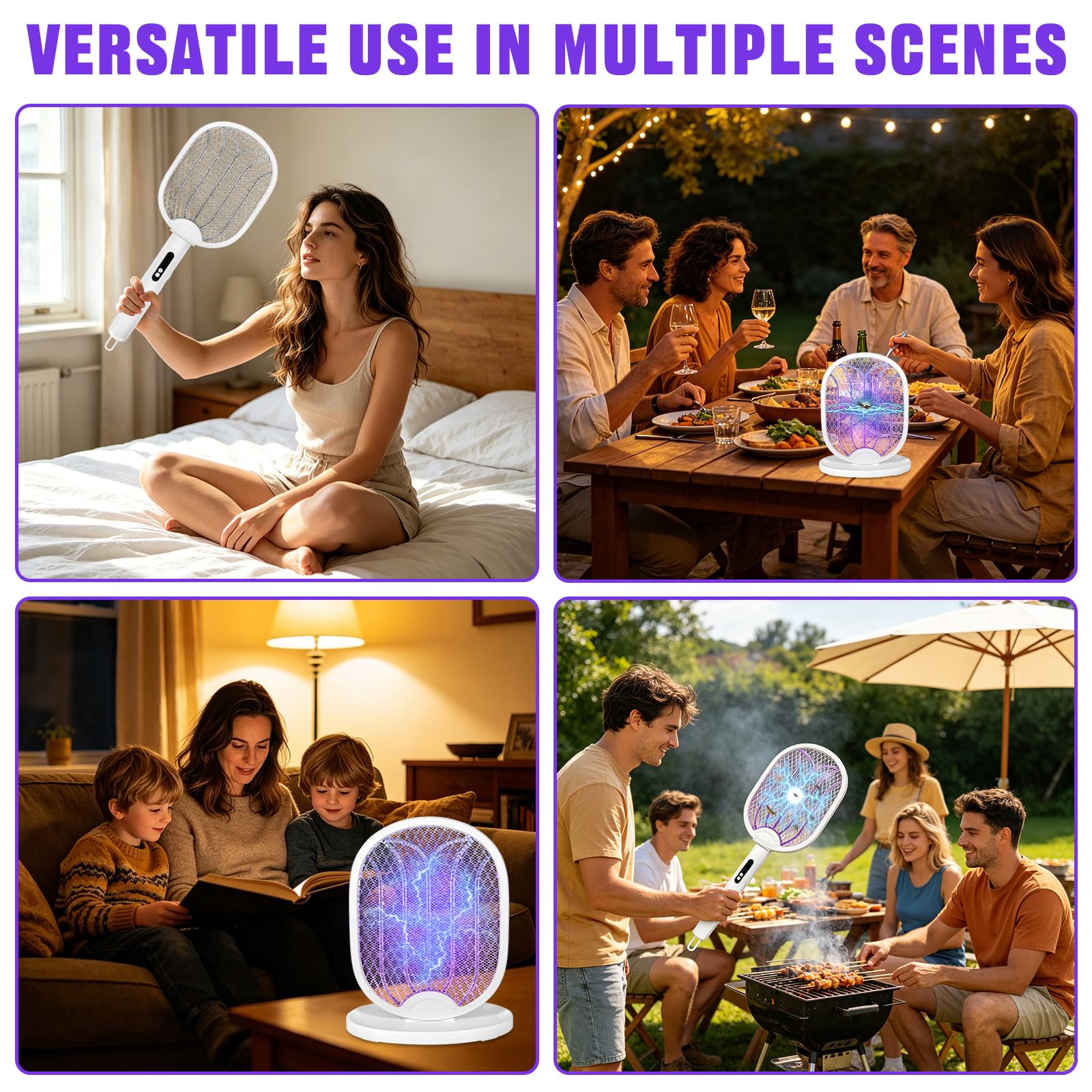 Raquette Électrique Anti Moustiques Pliable 4000V 1800mAh Rechargeable USB-C