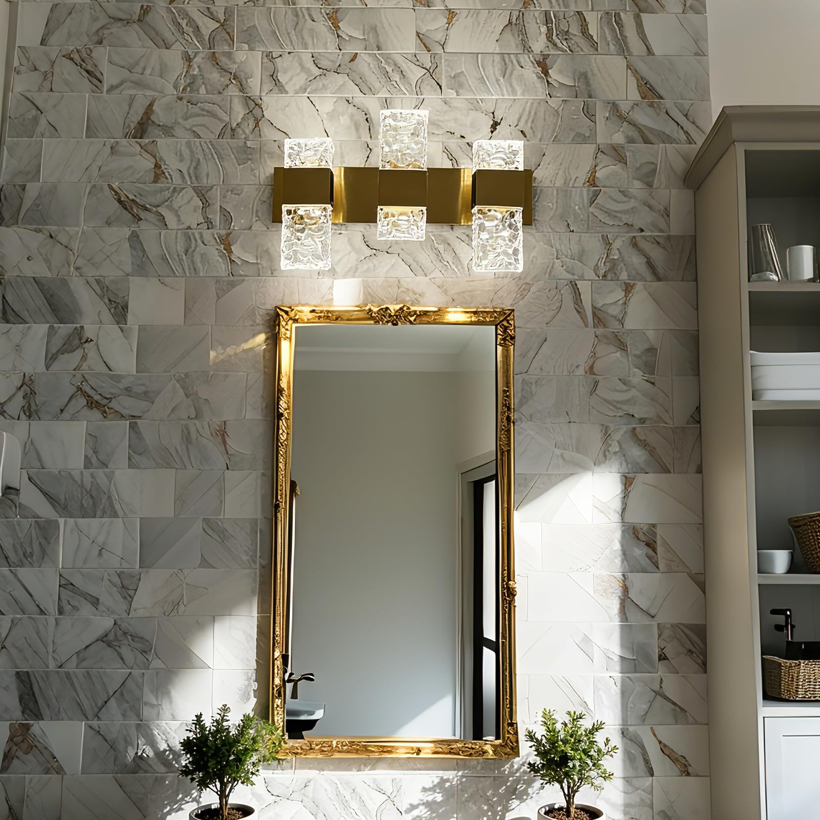 Goldene Badezimmer-Eitelkeitsleuchte über Spiegel, LED-Kristall, modern, 3 Leuchten, gebürsteter Edelstahl, Wandmontage, Leuchte für Badezimmer-Beleuchtung, 3000 K, 30 Watt, warmes Licht