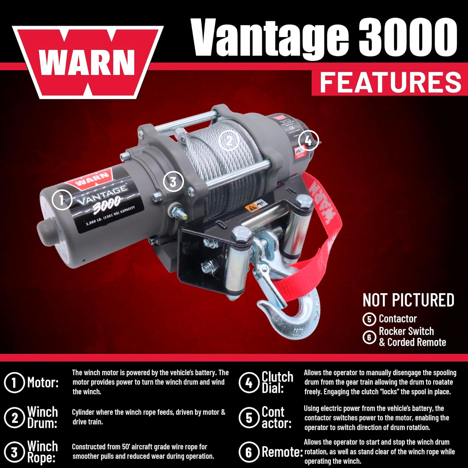 WARN Vantage 3000 Winch with 3000 lb Pulling Power and WARN Winch Mounting Kit for 2019–2022 Honda Talon 1000X/1000R UTVs (108213 102600)