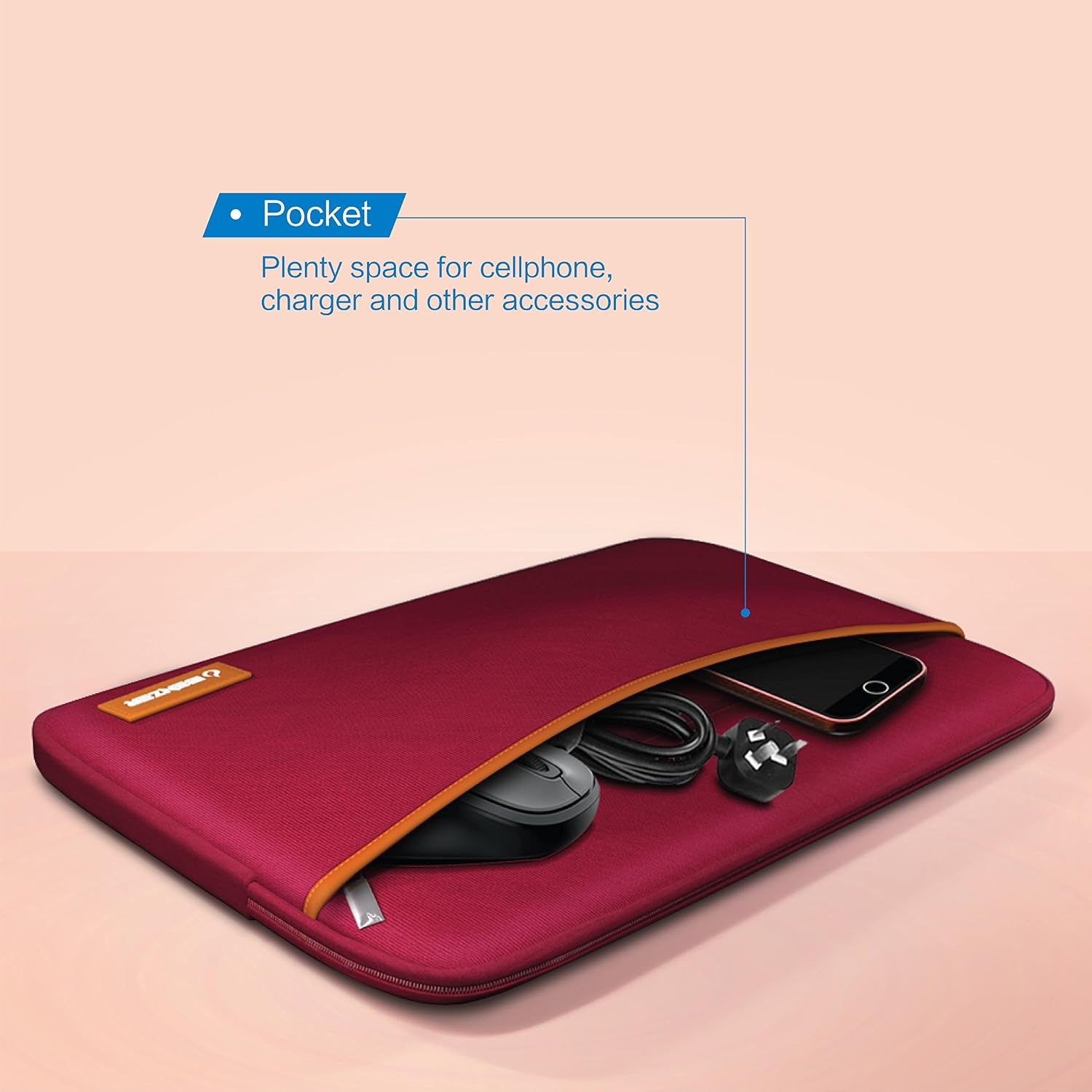 iBenzer Basic 13.3" Neoprene Protective Laptop Case Sleeve Bag with Accessory Pocket for 13-13.3 Inch Laptop, MacBook Pro 13, MacBook Air 13, Wine Red, BG13WR