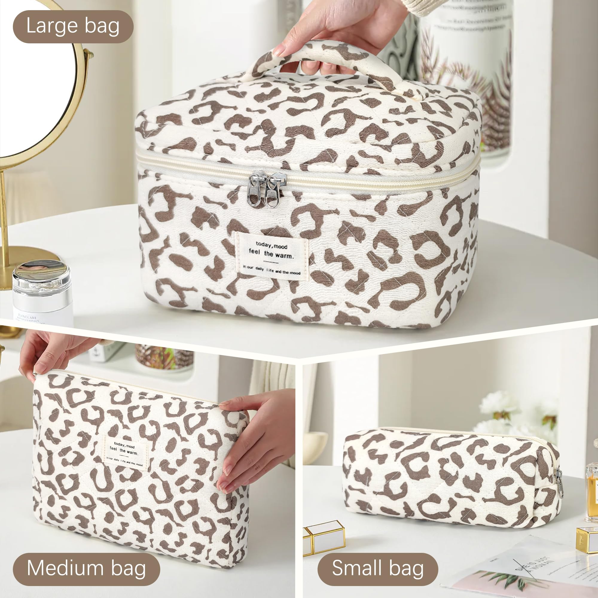 YMIFEEY Lot de 3 Trousse Maquillage Femme, Ensemble Trousse de Toilette Femme avec Leopard, Portable Sac de Organiseur Cosmétique Voyage Grande Petite pour Femme, Fille et ado - 5